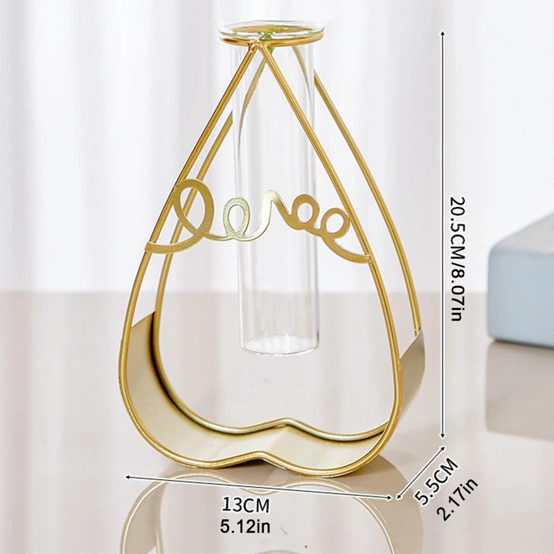 Vase à Fleurs avec Support en Métal, Vase en Verre Géométrique - CHiCLiKi