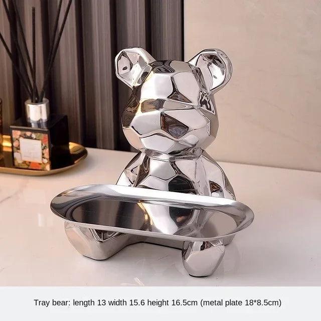 Statue d'ours géométrique avec plateau de rangement cosmétique, - CHiCLiKi