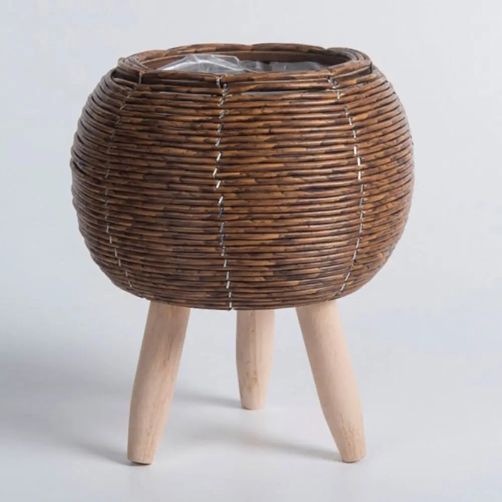 Pot de fleur tissé en rotin de mode Jardinières de fleurs créatives avec pieds amovibles Support de plante tissé à la main durable - CHiCLiKi