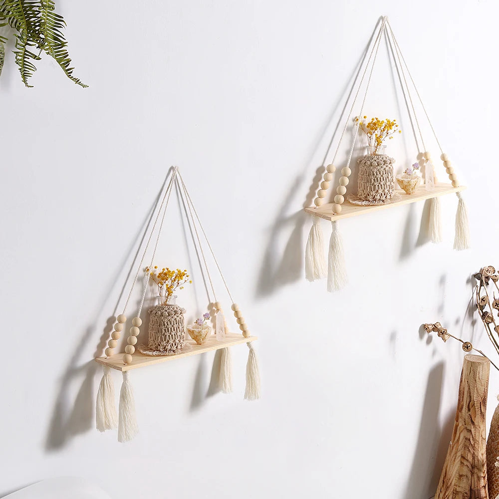 L'Etagère décorative suspendue en bois et macramé - CHiCLiKi